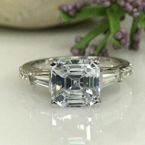 3.21CT Asscher Cut Lab-Created 3-Stone Wedding Engagement Ring 14K White Gold FN