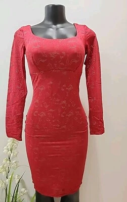 Shapellx Red Dress Size M Floral Pattern. - Image 1 of 4