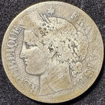 1871 France 2 Francs Silver Paris Mint “A” 0.2685 ASW Ceres Design - Image 1 of 2