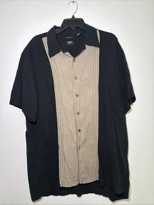 Haggar Washable Linen Mens Black and Tan Short Sleeve Button Down Size XXL - Image 1 of 4