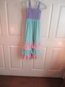 P77 Girls Size 8 Long Disney Pink Teal Smocked Dress Ruffled Skirt - Picture 1 of 7