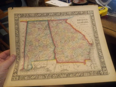1864 MITCHELL'S GEORGIA & ALABAMA HAND-COLORED! 15.5" X 12.5" MAP BY MITCHELL - Image 1 of 4