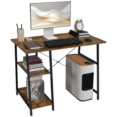HOMCOM 120cm Computer Table with Shelves and Steel Frame, Rustic Brown - Image 1 of 4