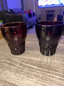 2 Vintage Ruby Red Anchor Hocking Glasses - Picture 1 of 8
