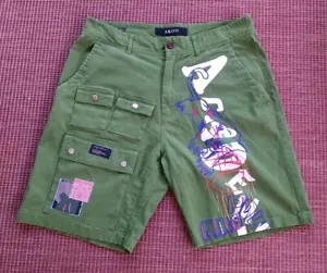 AKOO Shorts Mens 34 All Conference Camo Artichoke Green Patches Cargo graffiti - Picture 1 of 9