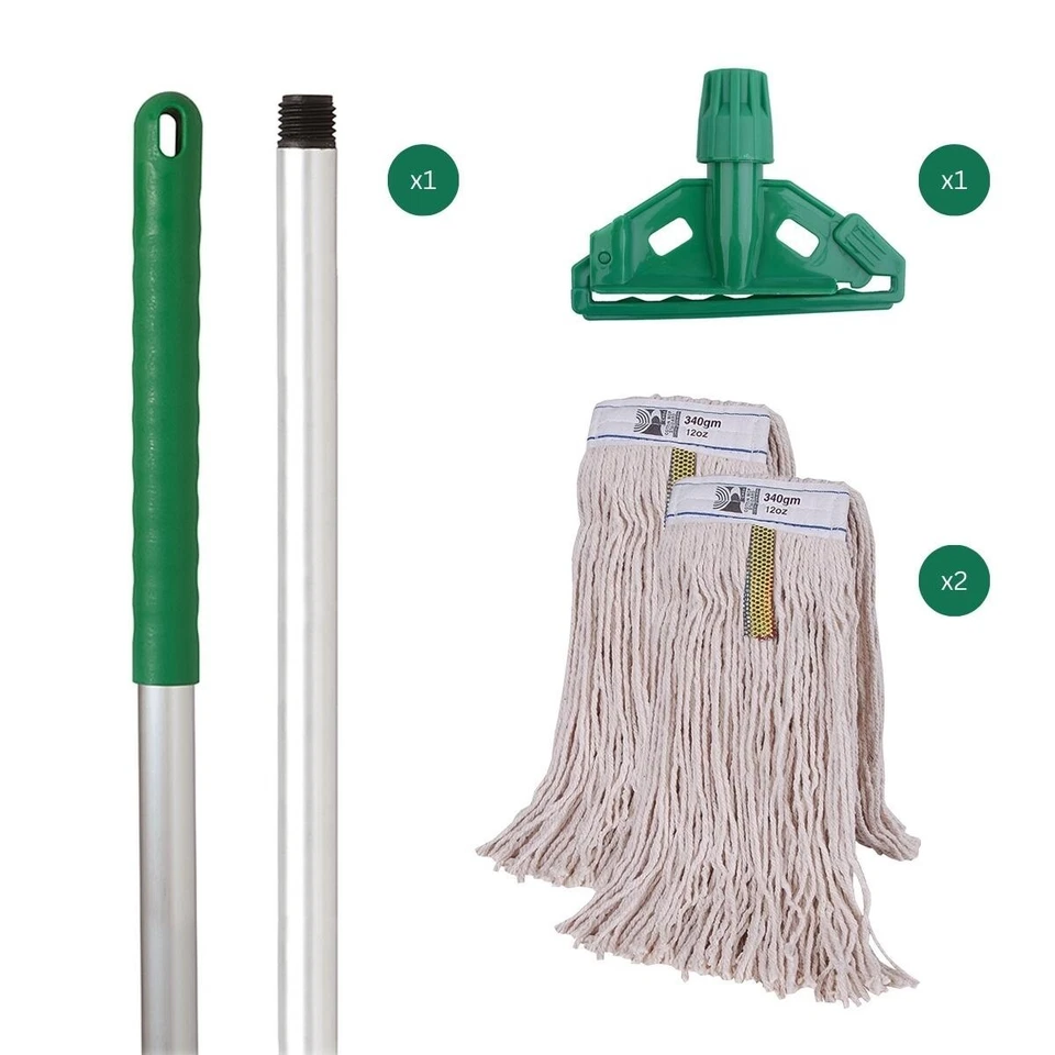 IDEAL365 Kentucky Mop Set Complete with Extra Mop Head - Green
