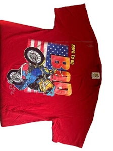 Vtg 90s Garfield T Shirt L Born To Be Bad Graphic Biker Usa Odie Mens Red Cotton - Picture 1 of 4