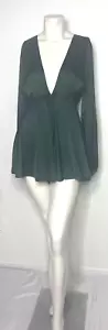 MODE NOVA Damen Smaragdgrün V-Ausschnitt Reißverschluss hinten langärmelig Satin Strampler M - Bild 1 von 6