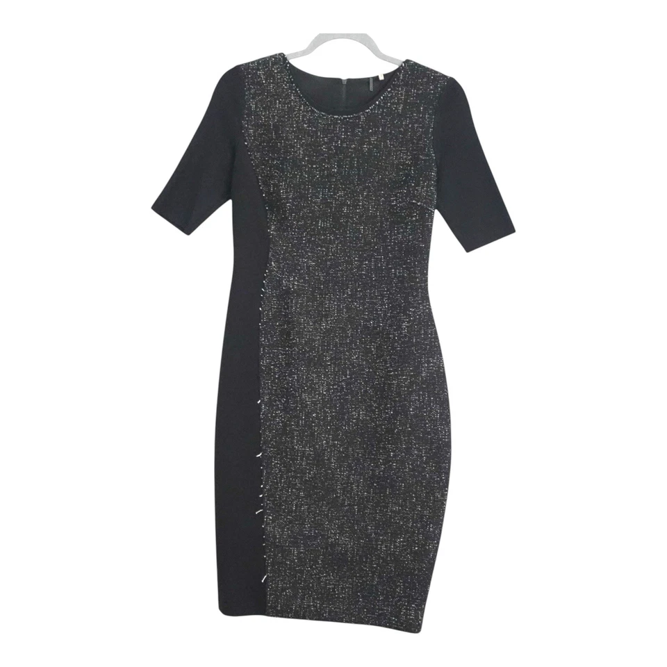 Elie Tahari Patchwork Textured Short Sleeve Sheath Office Siren Dress Black Sz 2 - Image 1 of 4