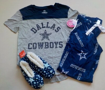 DALLAS COWBOYS WOMEN'S SLEEP LOUNGE SET T SHIRT PANTS SLIPPERS PAJAMAS S M L XL - Изображение 1 из 4