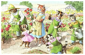 ALFRED MAINZER Eugen Hartung Cats Gardening Anthropomorphic Postcard 4883 - Picture 1 of 2