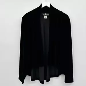 Vintage JS Collections Jacket Cardigan Size Medium Stretch Black Velvet Flowy - Picture 1 of 11
