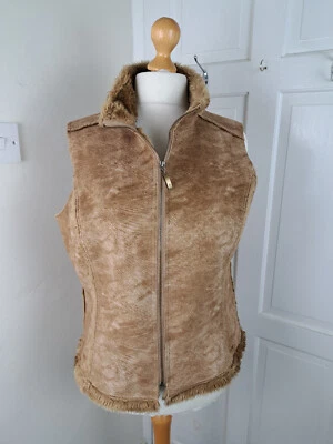 PER UNA Brown Faux Suede Fur Lined Gillet Size L - Image 1 of 4