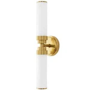 Deyidn 2-Light Vintage Gold Wall Sconce Opal White Glass Shades Vanity Light - Picture 1 of 10