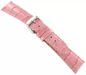 24mm deBeer BC17 Baby Crocodile Grain Pink Padded Stitched Watch Band Mens Long - Picture 1 of 2