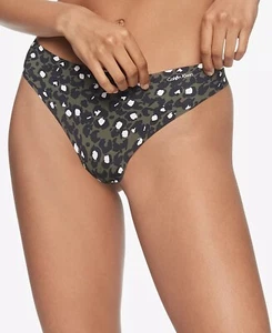 Calvin Klein Women's Invisibles Thong Panty, Green Leopard Camo, Small - Picture 1 of 4