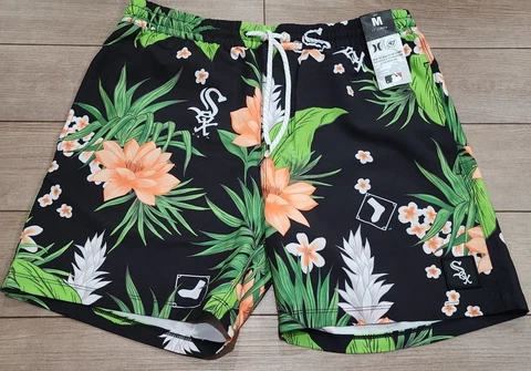 Men’s Size Medium Hurley x ‘47 Chicago White Sox Cannonball Hawaiian Swim Shorts Cover