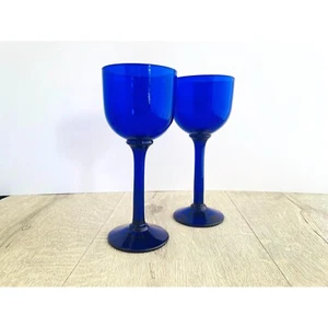 Bristol glass cobalt blue wine glass Vintage long stemmed blue goblets for wine - Picture 1 of 10