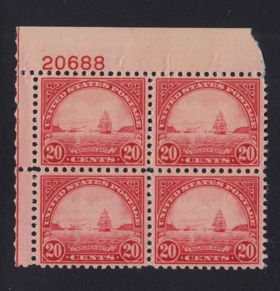 1931 Golden Gate 20c Sc 698 MNH nice original gum, rotary press plate block - Image 1 of 1