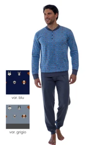 PIGIAMA UOMO 100% FRESCO COTONE ESTIVO MANICA LUNGA E PANTALONE LUNGO - Foto 1 di 1