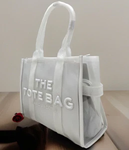 Authentisch neu mit Etikett $ 299 Marc Jacobs Damen The Large Logo Reißverschluss Oberteil Netz Beuteltasche in Weiß - Bild 1 von 17
