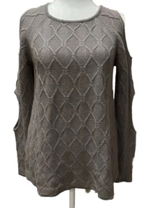 Design History Women’s 100% cashmere cable knit sweater Slit Sleeves Sz S Chunky - Picture 1 of 14