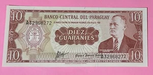 Paraguay 10 Guaranies 1952 DIEZ GUARANIES Paper Money UNC CRISP Currency Bill - Picture 1 of 5