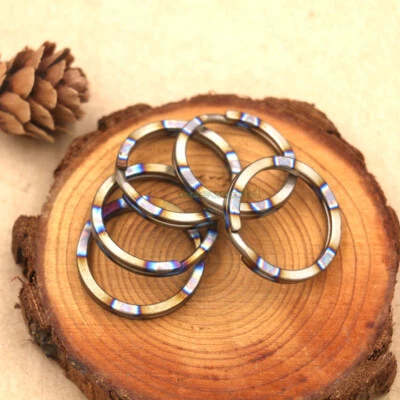5pcs Handmade Flame TC4 Titanium 0.98" Concise Round EDC Key Ring Key Chain Tool - Image 1 of 4