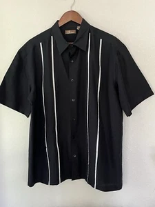 Cafe Luna Panel Woven Shirt Men's XL Black/white Stripes Short  Sleeve Button-Up - Picture 1 of 4