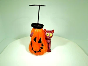 RUSS BERRIES HALLOWEEN CANDLE HOLDER PURPLE CAT & JACK-O-LATEREN VTG - Picture 1 of 7