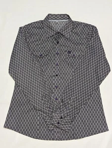 Cinch Men's L Pearl Snap Star Shirt - Purple White Gray - Long Sleeve - Picture 1 of 10