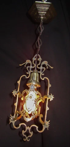 ANTIQUE GOTHIC CAST BRONZEPENDANT FIXTURE CHANDELIER BY MIDWEST CO. 1930's Cover