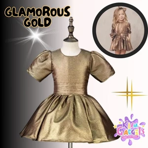 PRINCESS KIDS GOLDEN PARTY DRESS FLOWER Girl Wedding Bridesmaid Girls Costume - Picture 1 of 13