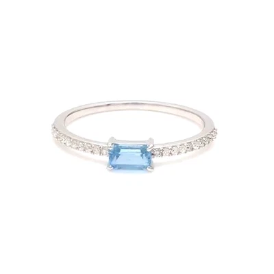 14k Weiss Gold Formring Band Zierliche Ring 0.35 CT Natürlich Aquamarin Und Karo - Bild 1 von 4