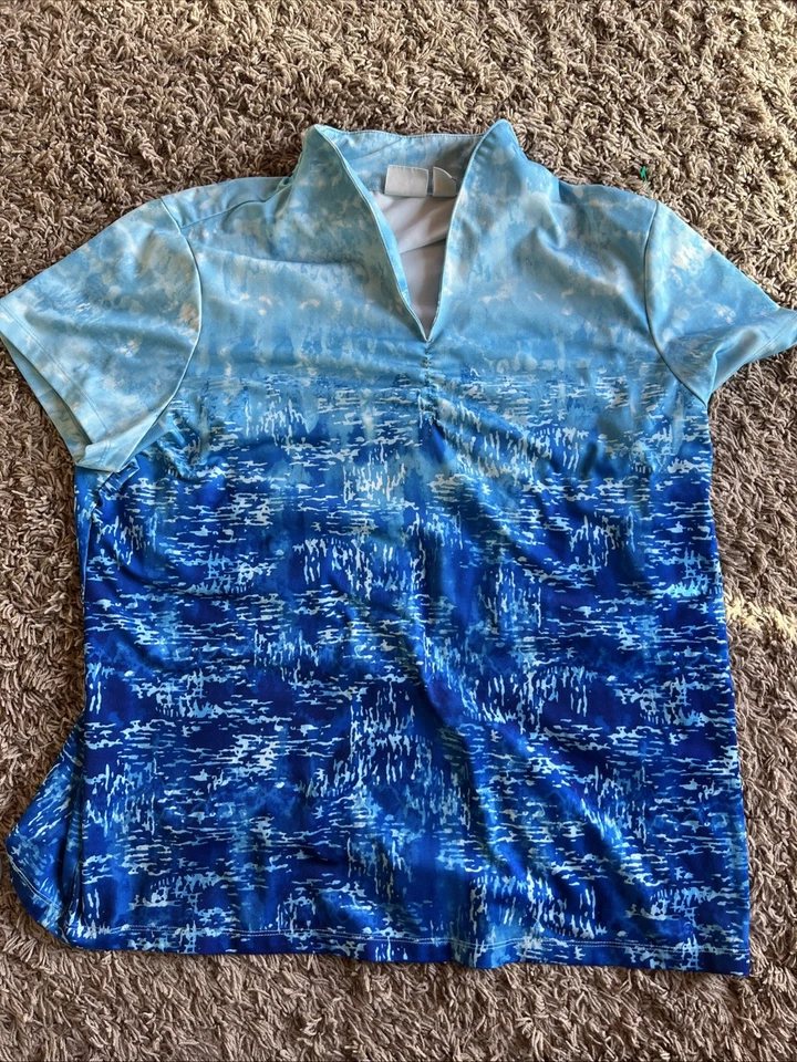 Top de golf Chico’s Zenergy para mujer talla 3 (XL) azul ombre manga corta activo Foto 1 de 3
