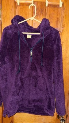 Victoria's Secret ROSA Sherpa Peluche Media Cremallera Pullover Sudadera con Capucha Ciruela Púrpura Talla M Foto 1 de 4