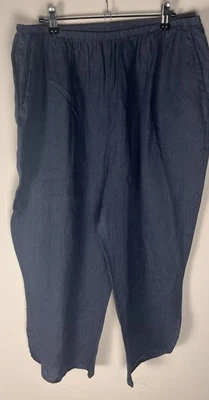FLAX Pants Womens Large Black Linen Pull On Wide Leg Elastic Waist Lagenlook - Image 1 of 4