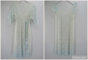 Vtg 2pc Set Miss Elaine S Petite Blue Floral Lace Babydoll Nylon Nightgown Robe - Picture 1 of 18