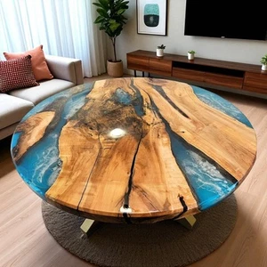 36" Ocean Wave Resin Epoxy Wood Table Top Live Edge Kitchen Slab Furniture Deco - Picture 1 of 10