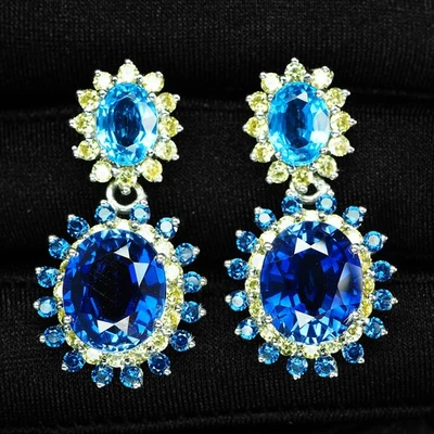 Pendientes de Navidad Regalos Zafiro Azul Y Topacio 15.75Ct Plata de Ley 925 Foto 1 de 4