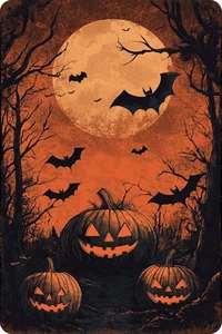 Halloween Blechschild Fledermaus Kürbis Lampe Vintage Blechschild für Haus Küche Garten Y - Bild 1 von 6
