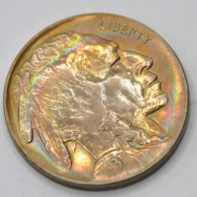 1931-S 5C Buffalo Nickel About Uncirculated (AU) - Beautiful Rainbow Toning *C1* - Image 1 of 4