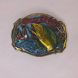 BASS Fishing Large Mouth Fish Fisherman VTG 1987 The Great American Belt Buckle - Picture 1 of 11