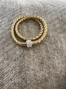 Gold Double Wrap Leather Type Bracelet Magnetic Closure One Size Fits Most  - Picture 1 of 1