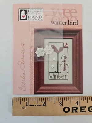 Heart in Hand WINTER BIRD Wee One Cross-Stitch Pattern & Button Cecilia Turner - Image 1 of 3