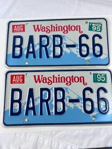 Vintage 90s WASHINGTON State Vanity License Plate~ Matching Pair ~ BARB-66 - Picture 1 of 8