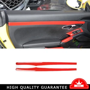 For Porsche 718 911 13-19 Bright Red Car Interior Door Panel Strip Cover Trim 2X - Bild 1 von 9