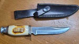 Knife 5.25" Blade Decorated with Leather Sheath - Picture 1 of 1