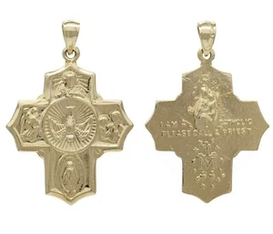 14k Yellow Gold Holy Spirit Scapular Four Way Cross Charm Pendant 1.4" 5.6 grams - Picture 1 of 7