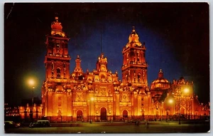 Postcard Mexico City Cathedral Illuminated at Night - Imagen 1 de 2